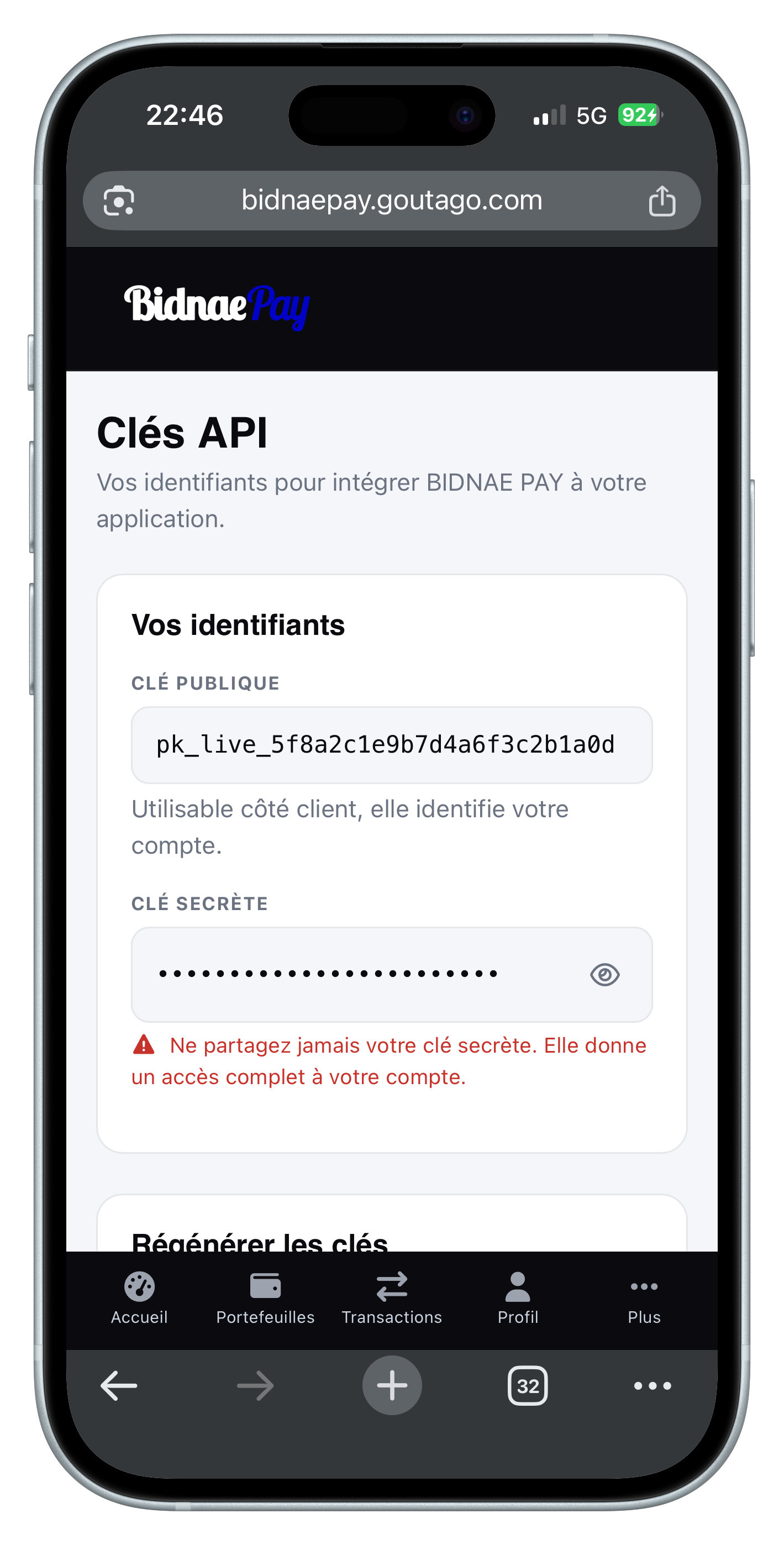 Gestion des clés API