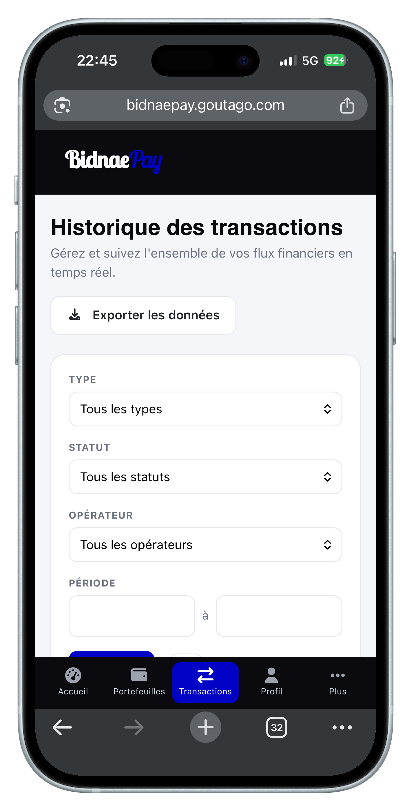 Historique des transactions